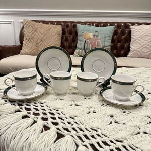LENOX Debut Collection Kelly 4 piece Cup & Saucer Set Green Gold
